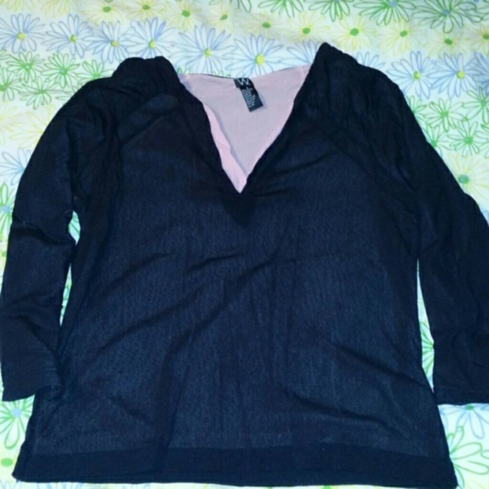 W Brand Double Layer V-Neck Black & Pink‎ Shirt